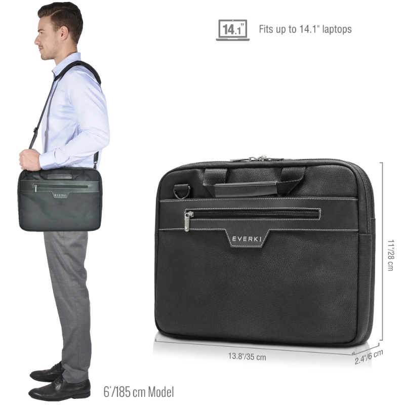 EVERKI BUSINESS BRIEFCASE | Fits up to 11.1 inch laptops | Leather handles and accents | Trolley handle pass-through - Image 5