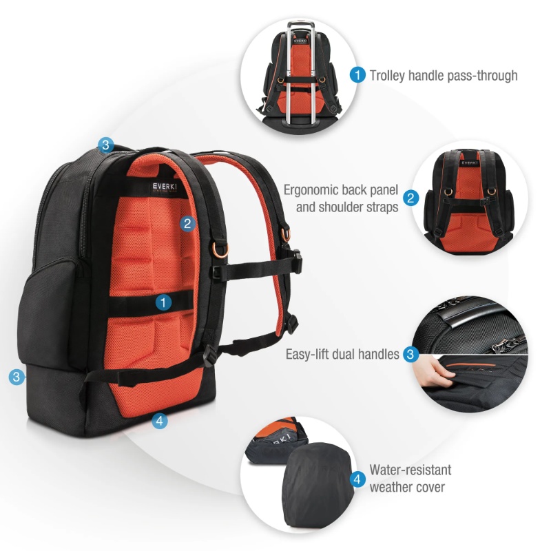 EVERKI CONTEMPRO BACKPACK | Fits up to 18.4 inch | Dedicated pockets for keybpard; headphones; and tech gear | Rain cover - Image 4