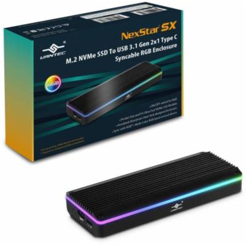 Vantec NexStar SX NST-211C3-RGB USB 3.2 Gen 2x1 M.2 NVMe/SATA RGB Enclosure