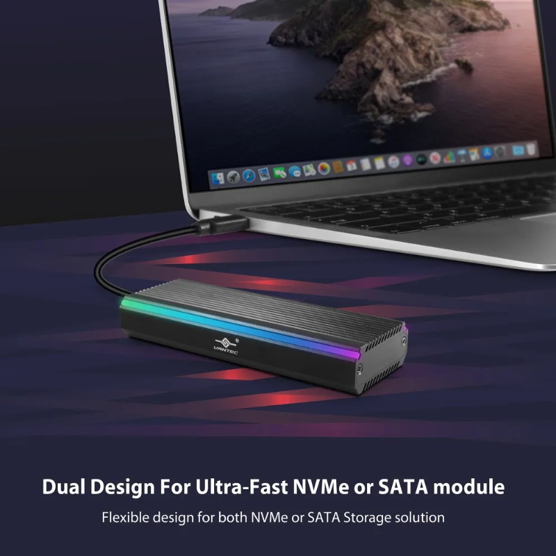 Vantec NexStar SX NST-211C3-RGB USB 3.2 Gen 2x1 M.2 NVMe/SATA RGB Enclosure - Image 3