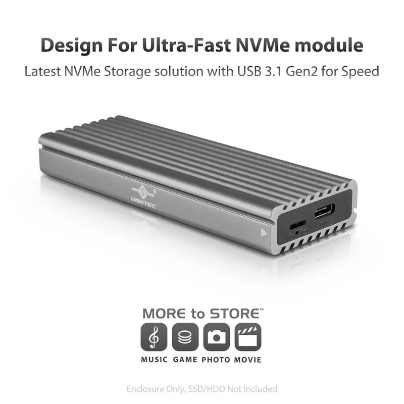 Vantec NexStar SX NST-205C3-SG M.2 NVMe SSD to USB 3.2 Gen 2x1 Type-C Enclosure - Image 2