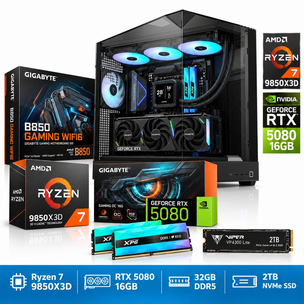 Chaos Ryzen 7 9850X3D | RTX 5080 16GB | 32GB CL30 RGB DDR5 | 2TB NVMe Gaming PC